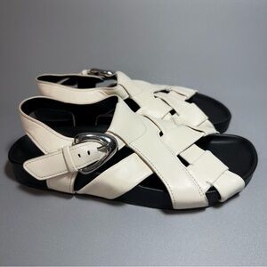 Aerosoles Leon White Leather Woven Strap Flat Sling Back Sandals